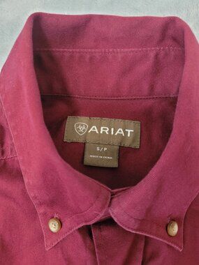 Ariat Button Down Shirt Burgundy Long Sleeve Men's Sm Western Workwear Casual
